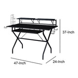 Tubular Metal Frame Computer Desk with 2 Shelves and Cup Holder, Black