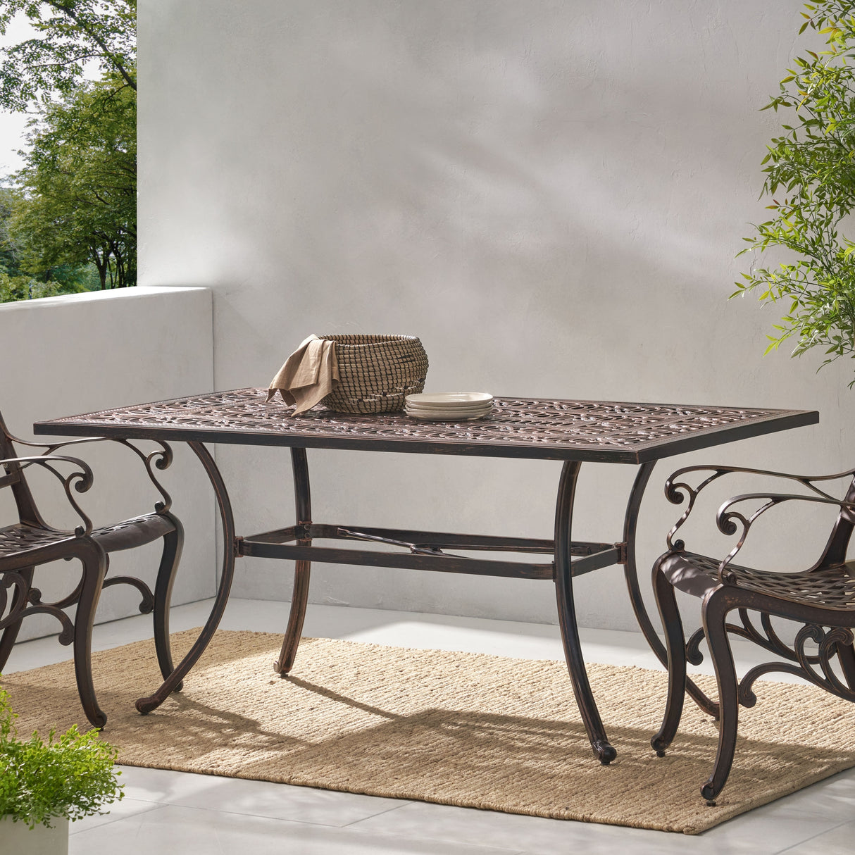 Tucson Outdoor Rectangular Cast Aluminum Dining Table by Christopher Knight Home - 67.50"L x 37.25"W x 28.50"H