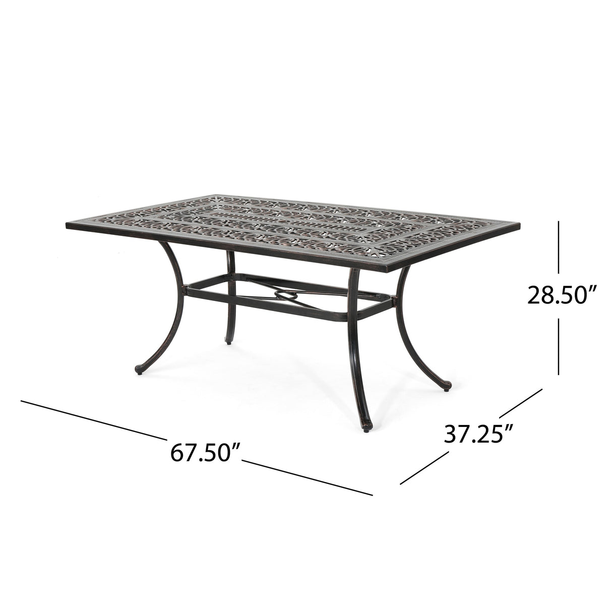 Tucson Outdoor Rectangular Cast Aluminum Dining Table by Christopher Knight Home - 67.50"L x 37.25"W x 28.50"H