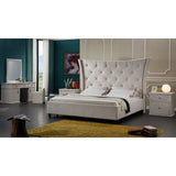 Tufted Beige Upholstered Oversized Headboard Platform Bed