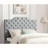 Tufted Blue Damask Leaf Pattern Upholstered King Headboard