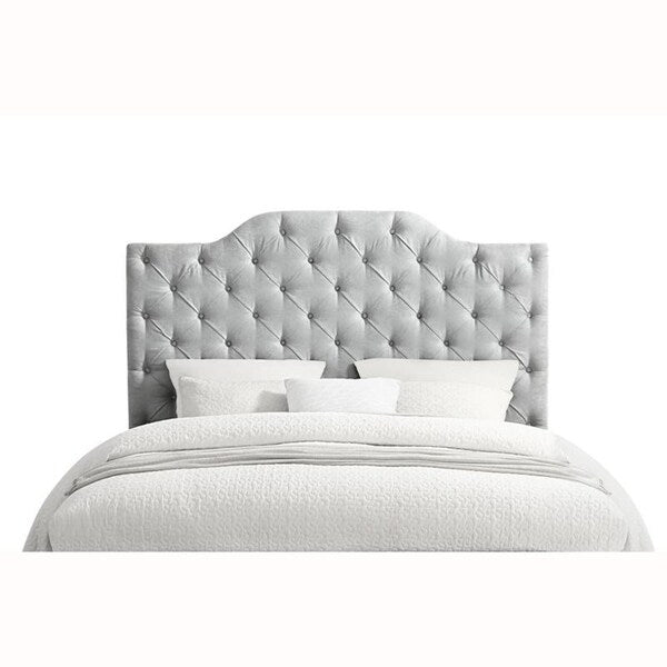 Tufted Blue Damask Leaf Pattern Upholstered King Headboard
