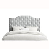 Tufted Blue Damask Leaf Pattern Upholstered King Headboard