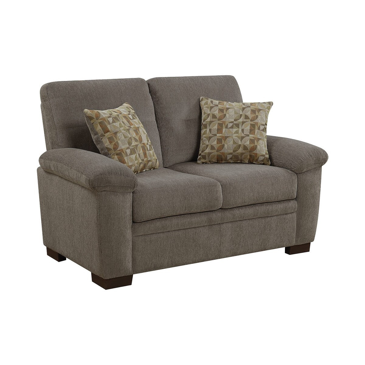 Tufted Fabric Loveseat with Padded Arms, Oatmeal