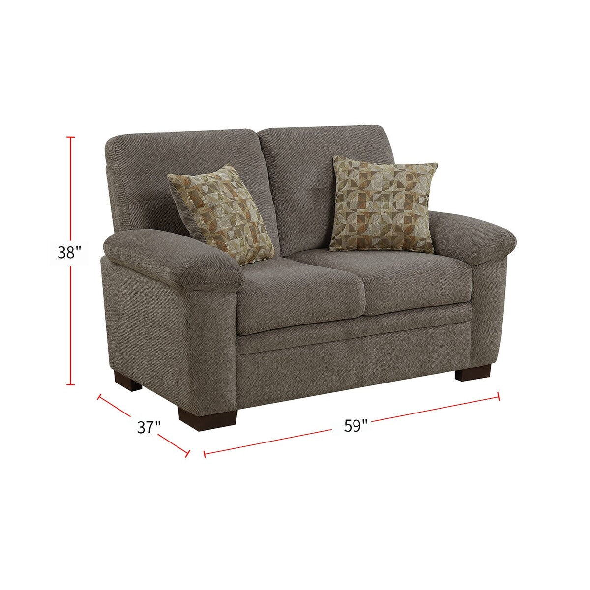Tufted Fabric Loveseat with Padded Arms, Oatmeal
