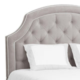 Tufted Grey Velvet Upholstered Queen Bed With Welt Trim