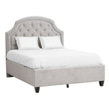 Tufted Grey Velvet Upholstered Queen Bed With Welt Trim