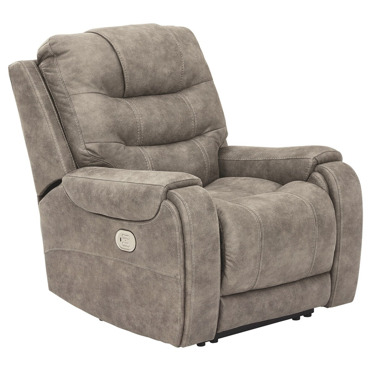 Tufted Leatherette Power Recliner with Adjustable Headrest, Gray