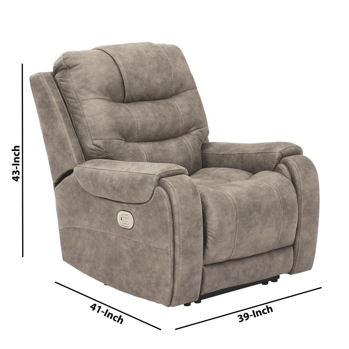 Tufted Leatherette Power Recliner with Adjustable Headrest, Gray