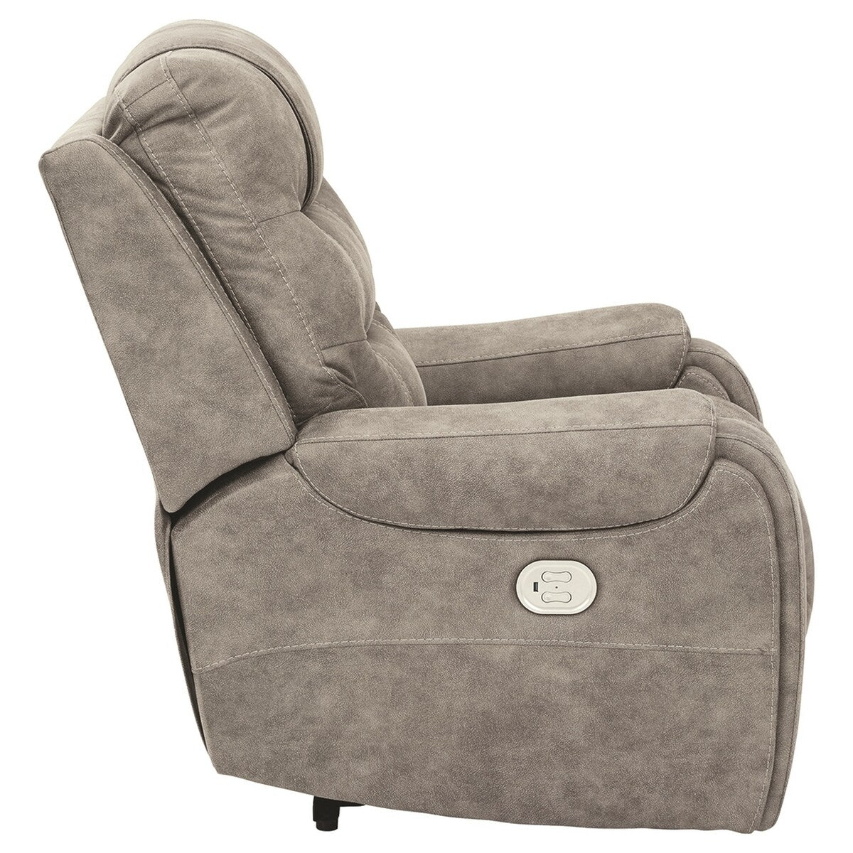 Tufted Leatherette Power Recliner with Adjustable Headrest, Gray