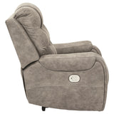 Tufted Leatherette Power Recliner with Adjustable Headrest, Gray