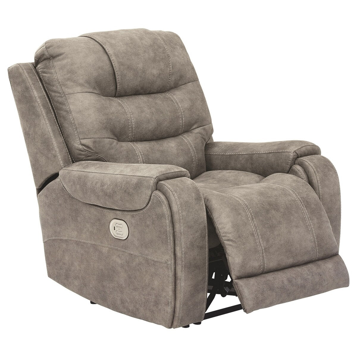 Tufted Leatherette Power Recliner with Adjustable Headrest, Gray