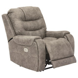 Tufted Leatherette Power Recliner with Adjustable Headrest, Gray