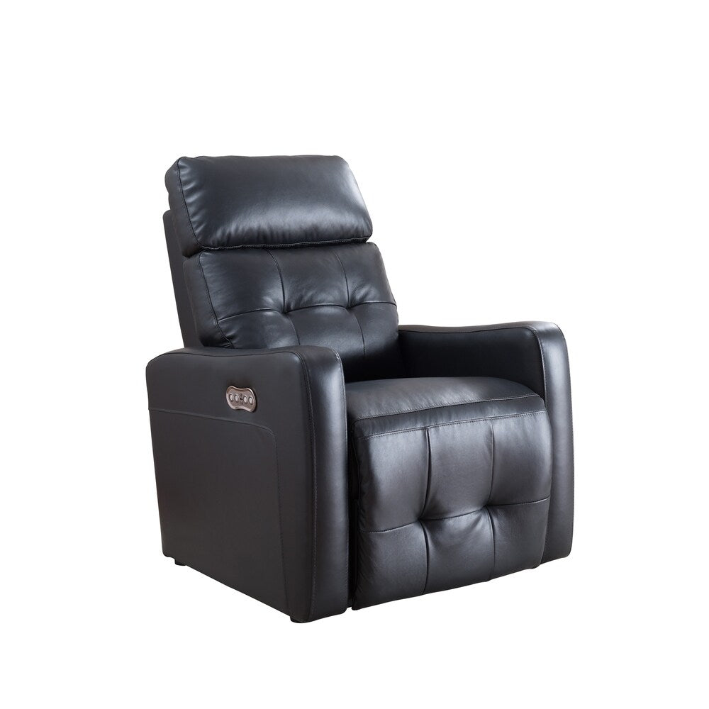 Tufted Leatherette Power Reclining Chair with Adjustable Headrest, Black