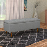 Tufted Storage Bench With Button Tufted Top, Hinged Seat Storage And Splayed Wood Feet, Light Gray