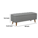 Tufted Storage Bench With Button Tufted Top, Hinged Seat Storage And Splayed Wood Feet, Light Gray