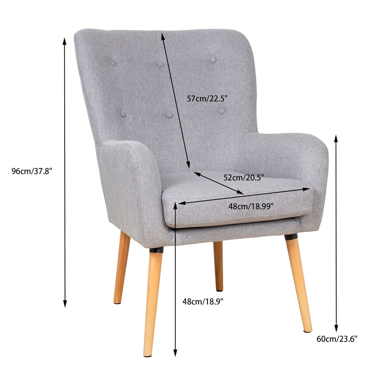 Tufted Upholstered Accent Armchair with Wood Legs