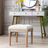 Tufted Upholstered Ottoman Bench, Padded Square Ottoman Benchand Rubber Wood Legs, Small Vanity Stool for Bedroom Living Room