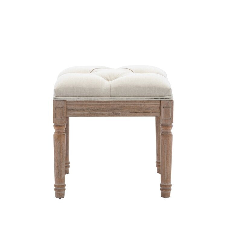 Tufted Upholstered Ottoman Bench, Padded Square Ottoman Benchand Rubber Wood Legs, Small Vanity Stool for Bedroom Living Room