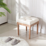 Tufted Upholstered Ottoman Bench, Padded Square Ottoman Benchand Rubber Wood Legs, Small Vanity Stool for Bedroom Living Room