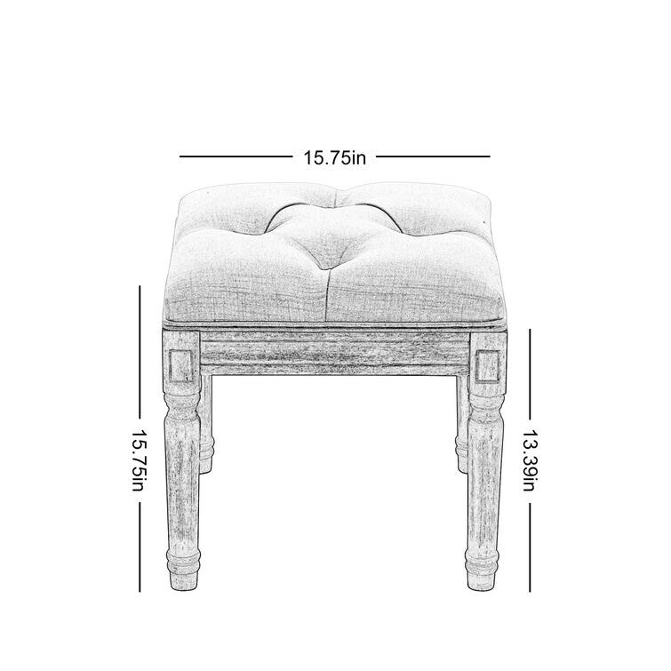 Tufted Upholstered Ottoman Bench, Padded Square Ottoman Benchand Rubber Wood Legs, Small Vanity Stool for Bedroom Living Room