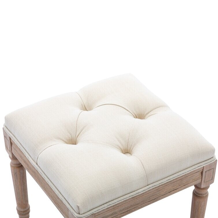 Tufted Upholstered Ottoman Bench, Padded Square Ottoman Benchand Rubber Wood Legs, Small Vanity Stool for Bedroom Living Room