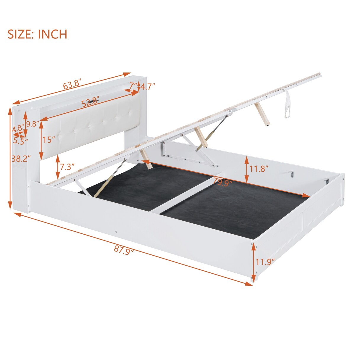Tufted Upholstered Platform Bed with Storage Headboard and Hydraulic Storage System