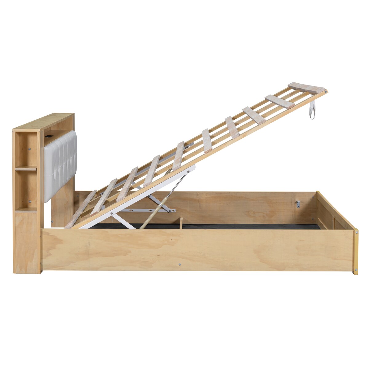 Tufted Upholstered Platform Bed with Storage Headboard and Hydraulic Storage System