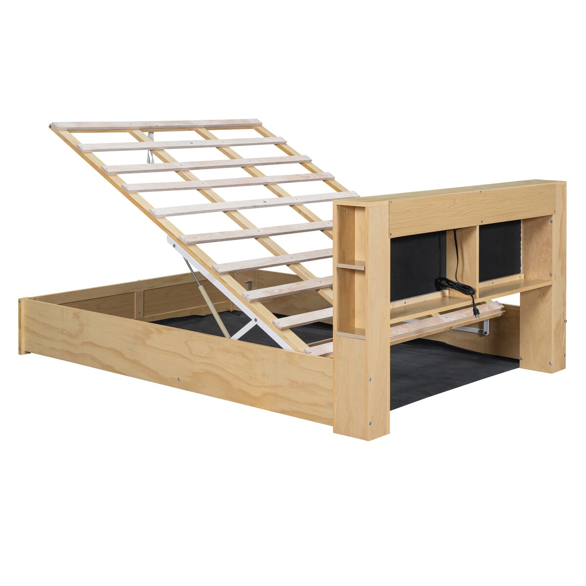 Tufted Upholstered Platform Bed with Storage Headboard and Hydraulic Storage System