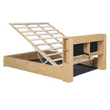 Tufted Upholstered Platform Bed with Storage Headboard and Hydraulic Storage System