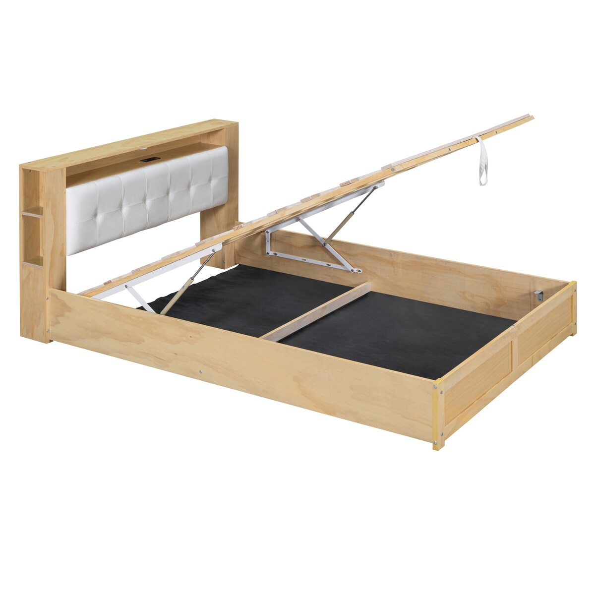 Tufted Upholstered Platform Bed with Storage Headboard and Hydraulic Storage System