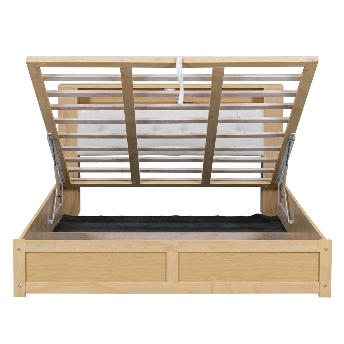Tufted Upholstered Platform Bed with Storage Headboard and Hydraulic Storage System