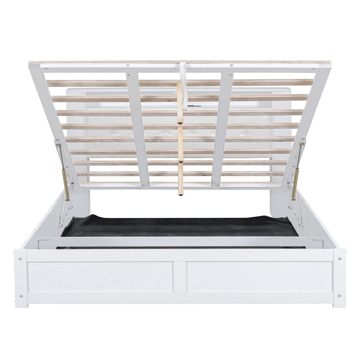 Tufted Upholstered Platform Bed with Storage Headboard and Hydraulic Storage System