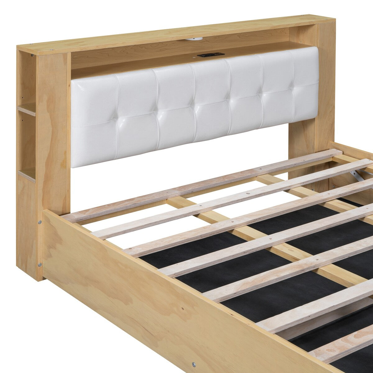 Tufted Upholstered Platform Bed with Storage Headboard and Hydraulic Storage System