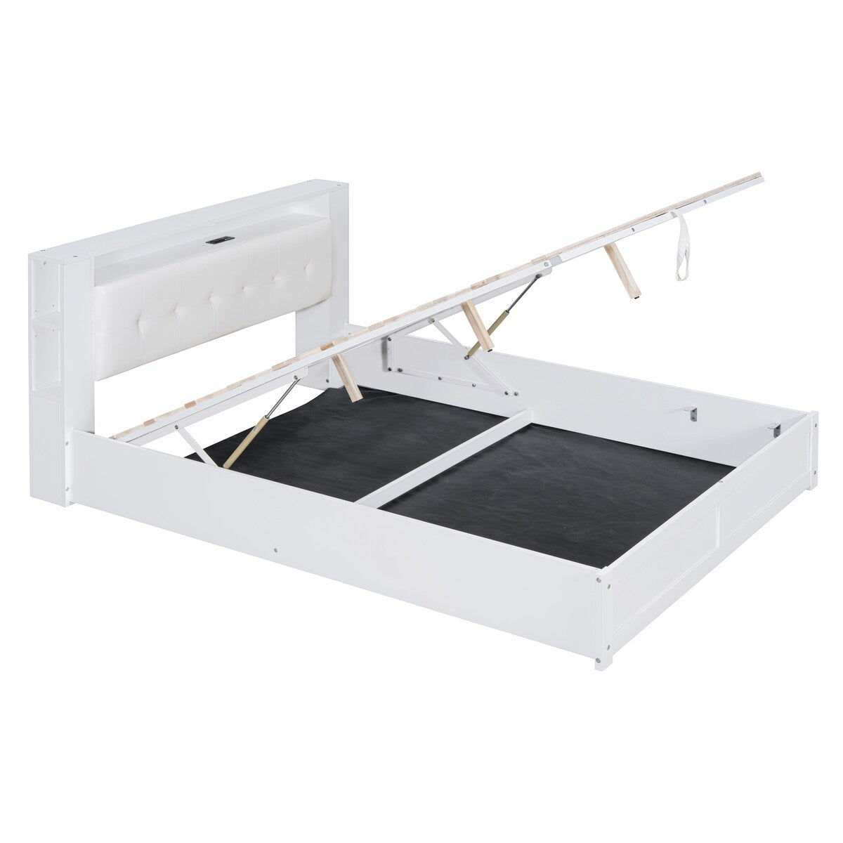 Tufted Upholstered Platform Bed with Storage Headboard and Hydraulic Storage System