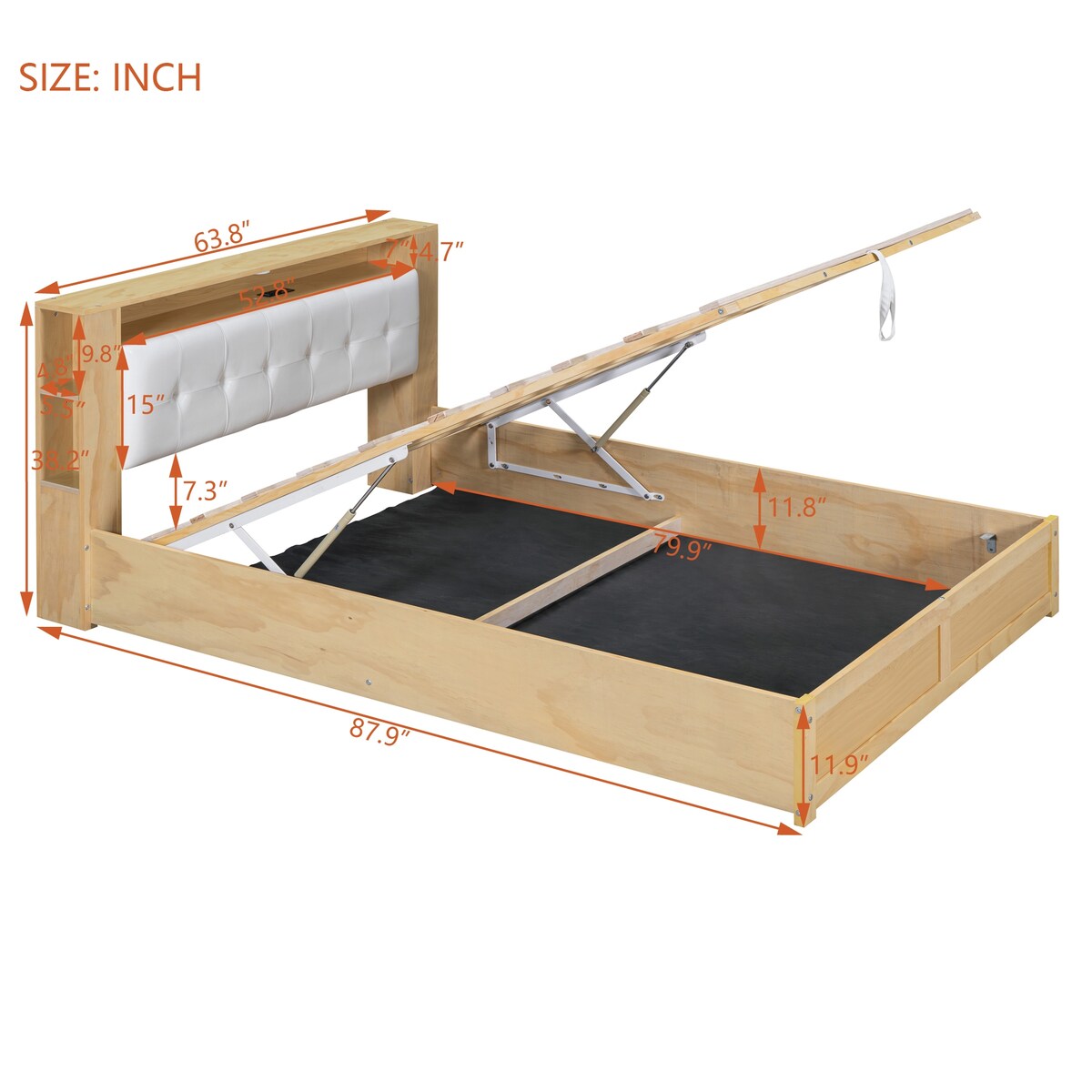 Tufted Upholstered Platform Bed with Storage Headboard and Hydraulic Storage System