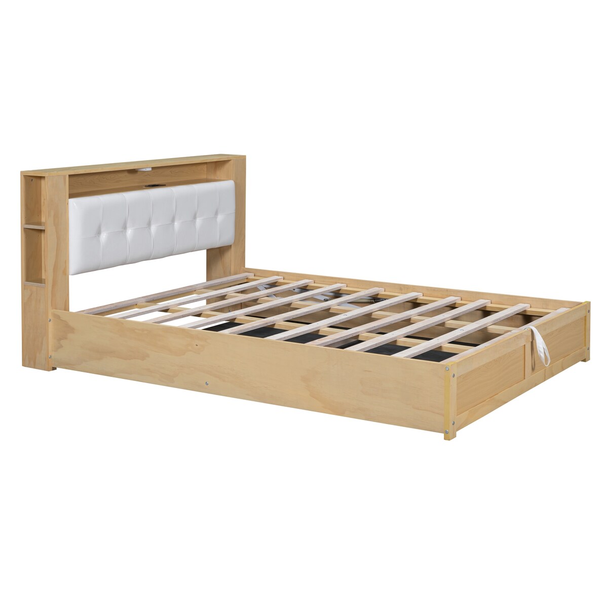 Tufted Upholstered Platform Bed with Storage Headboard and Hydraulic Storage System