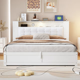 Tufted Upholstered Platform Bed with Storage Headboard and Hydraulic Storage System