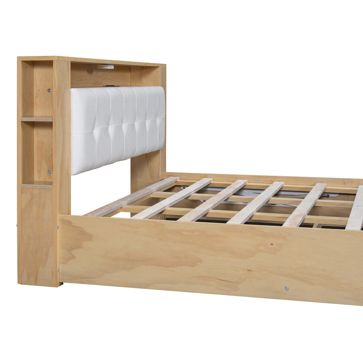 Tufted Upholstered Platform Bed with Storage Headboard and Hydraulic Storage System