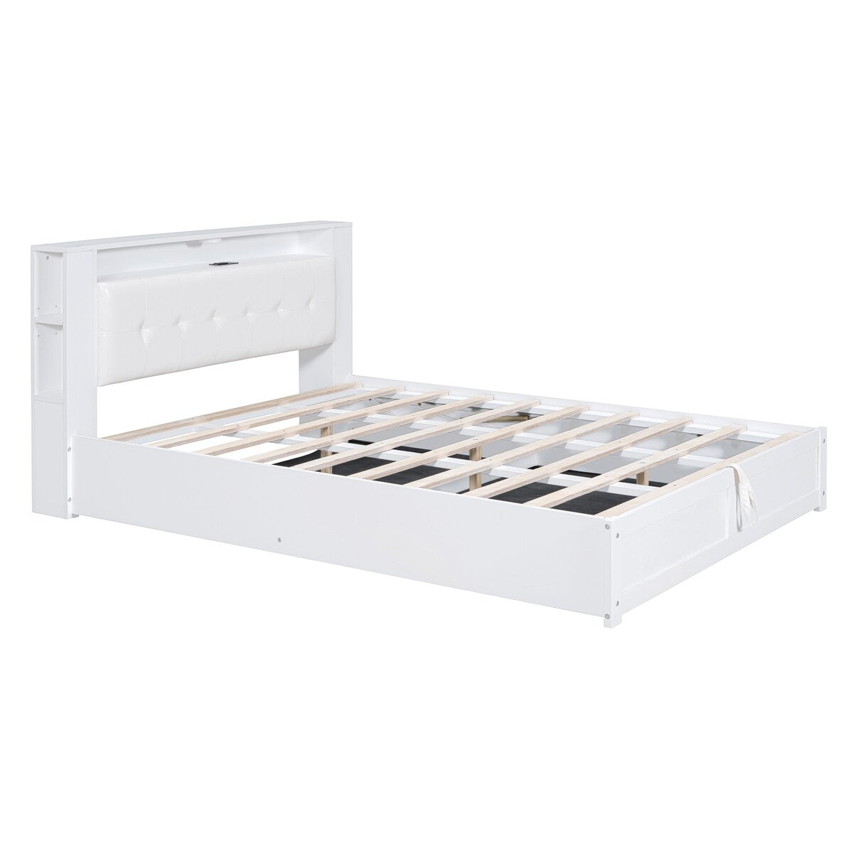 Tufted Upholstered Platform Bed with Storage Headboard and Hydraulic Storage System