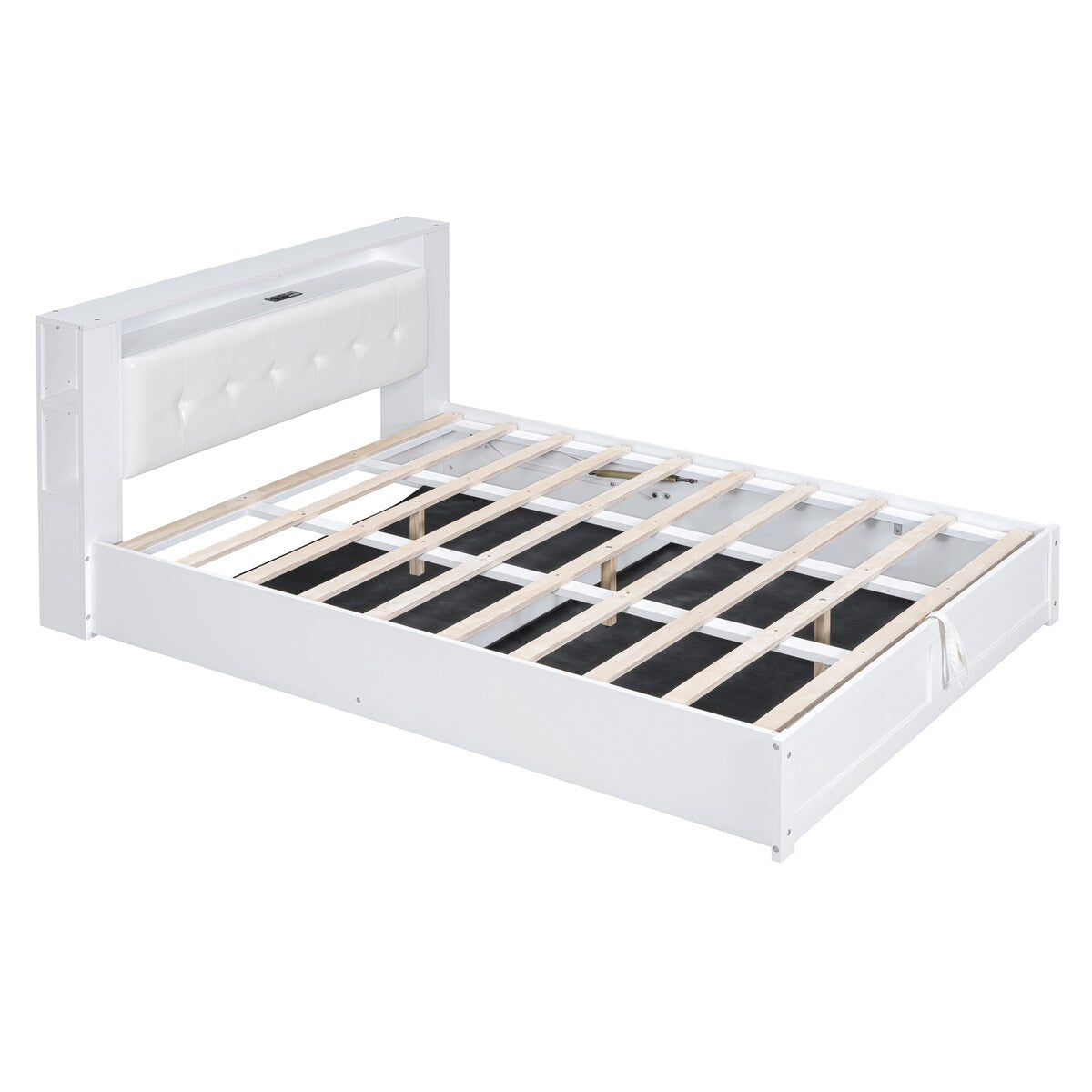 Tufted Upholstered Platform Bed with Storage Headboard and Hydraulic Storage System