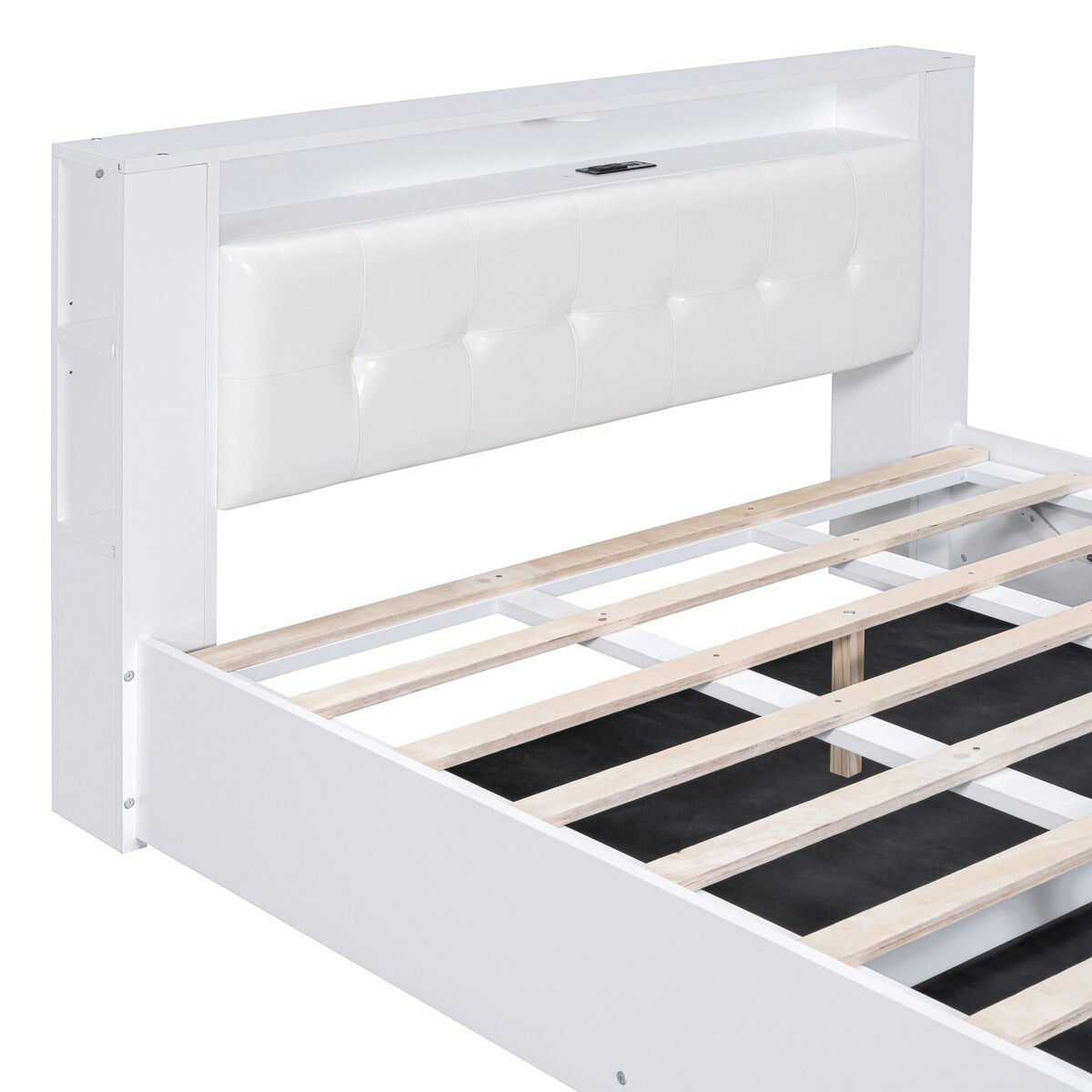 Tufted Upholstered Platform Bed with Storage Headboard and Hydraulic Storage System