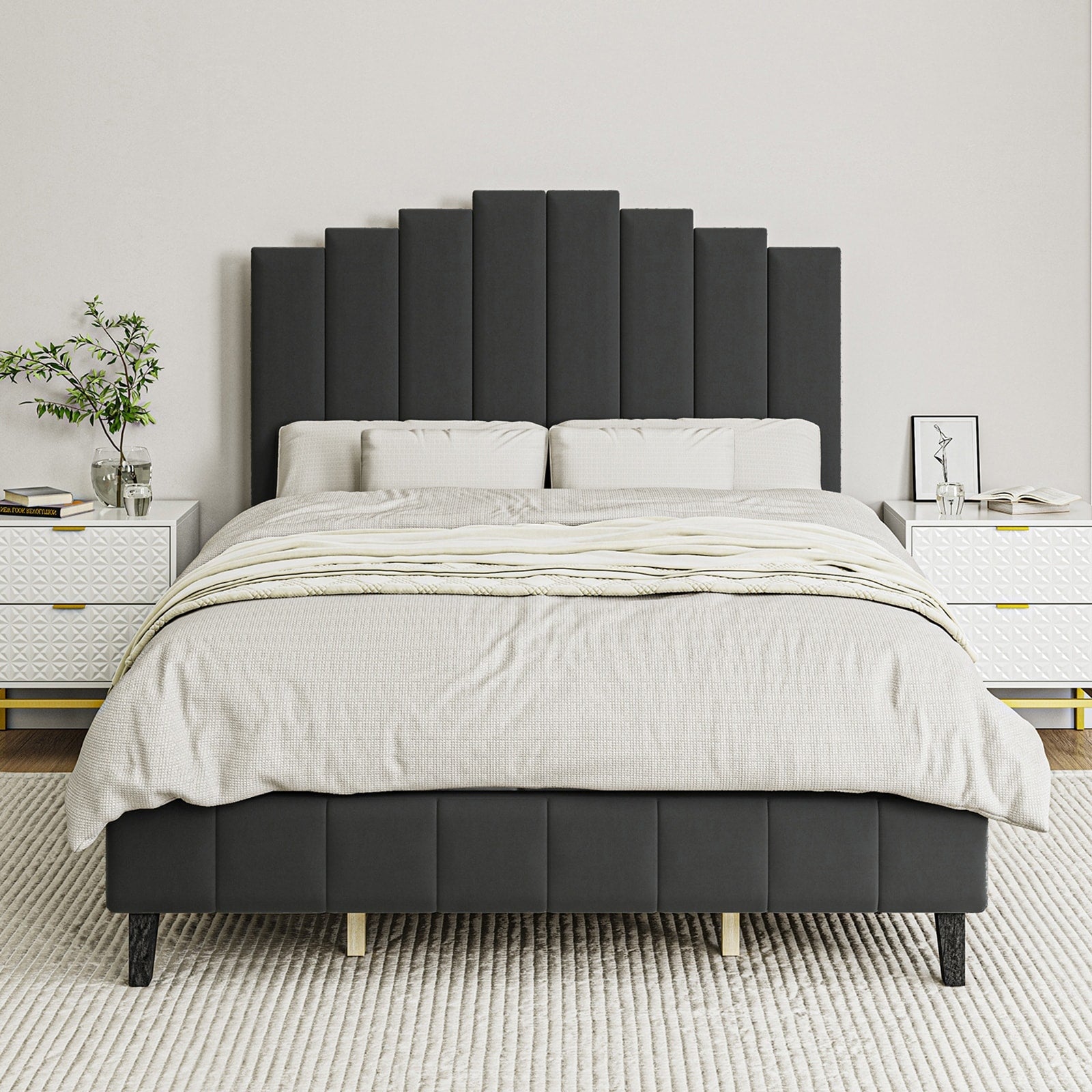 Upholstered platform bed frame with legs hotsell