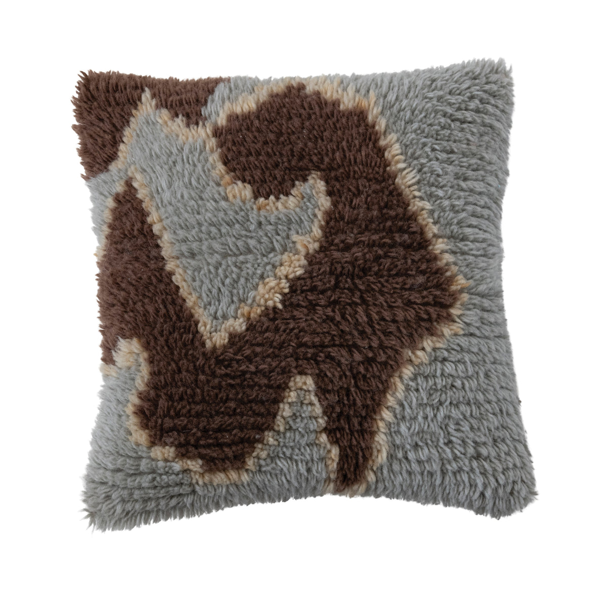 Tufted Wool and Cotton Throw Pillow Cover with Abstract Design