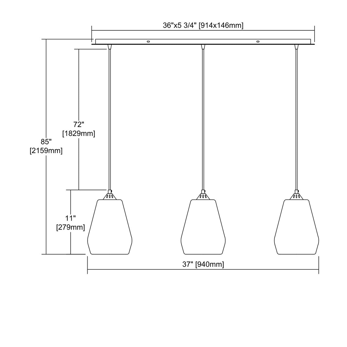 Tulare 3-Light Linear Pan Pendant, Satin Nickel