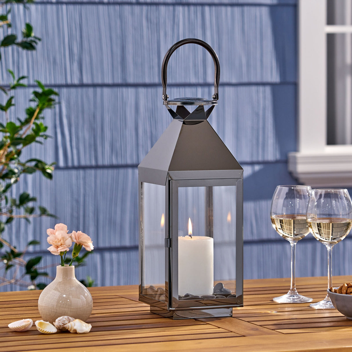 Tulsa Modern Outdoor Stainless Steel Lantern by Christopher Knight Home
