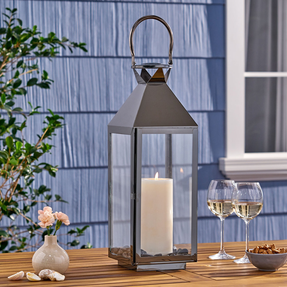 Tulsa Modern Outdoor Stainless Steel Lantern by Christopher Knight Home