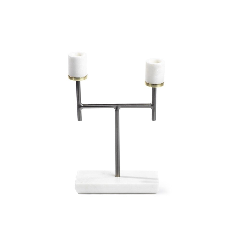 Turin 2-Arm Marble Taper Candle Holder, 9.5" Tall