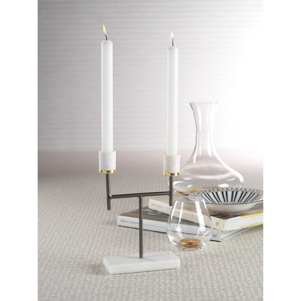 Turin 2-Arm Marble Taper Candle Holder, 9.5" Tall