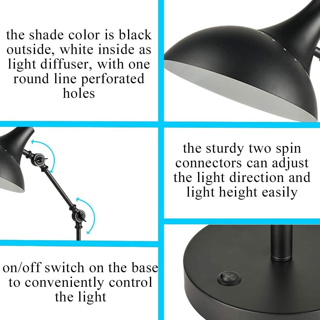 Turin Modern Swing Arm Desk Lamp Black Reading Table Lamp